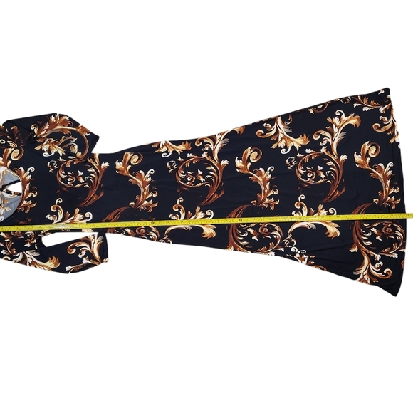 Women's Sleek ¾ Sleeve Gold and Black Swirl Back Split Maxi Dress Size Small - Picture 6 of 8